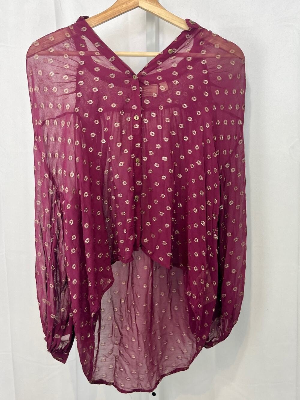 Moulinette Soeurs Anthropologie Sheer Allegra Blouse Button Up Top Wine Red XS